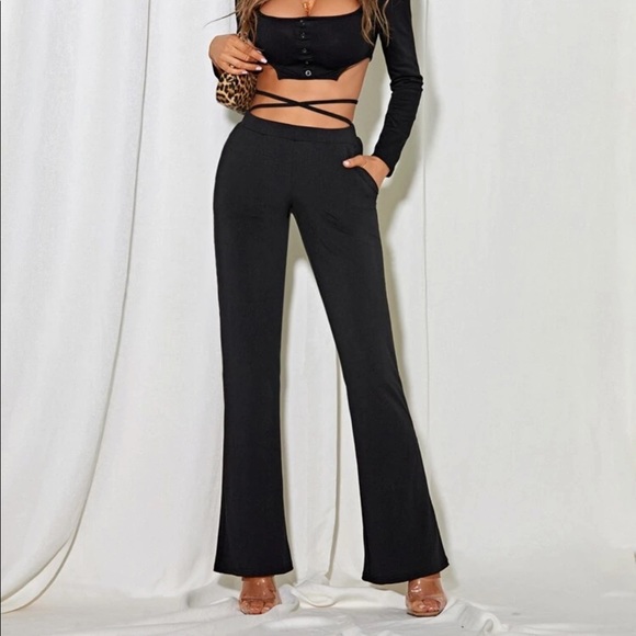 Shein Rib-Knit Flare Leg Pants Small - Picture 1 of 6